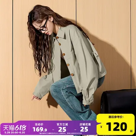 唐狮2025春秋新款工装衬衫女百搭短外套复古长袖衬衣宽松短款上衣图片