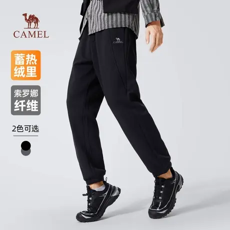 骆驼男装针织卫裤男2025新款秋冬季索罗娜加绒保暖休闲运动长裤子商品大图