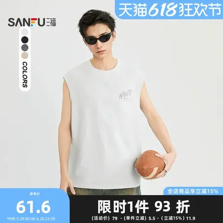 三福2025夏季男士涂鸦手写体背心 街头宽松圆领无袖上衣498472商品大图