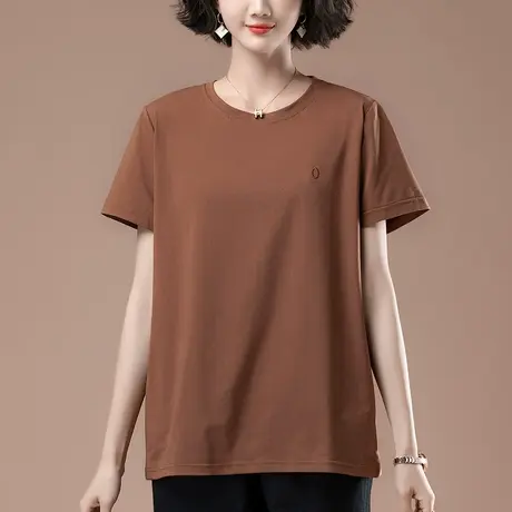 纯棉短袖t恤女夏季新款加肥加大码女装宽松中年妈妈纯色显瘦体恤商品大图