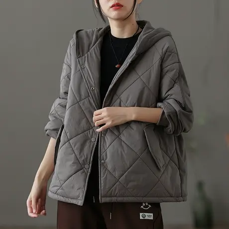 dza 复古短款棉衣外套女士2022冬季新款连帽棉服宽松休闲棉袄上衣图片