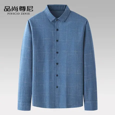 男士衬衫长袖简约格纹商务休闲磨毛衬衣中老年爸爸装2022秋季新款商品大图