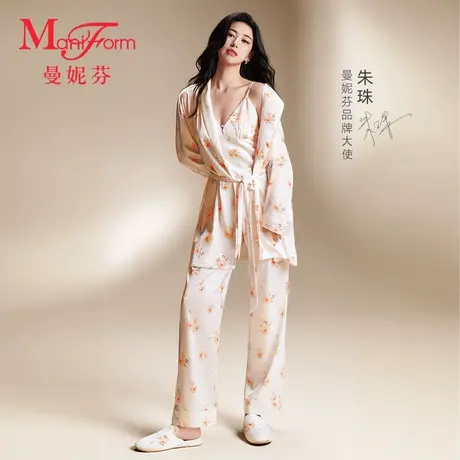【朱珠同款】曼妮芬玉兰轻风袍性感雪纺缎外披睡衣起居服女家居服商品大图