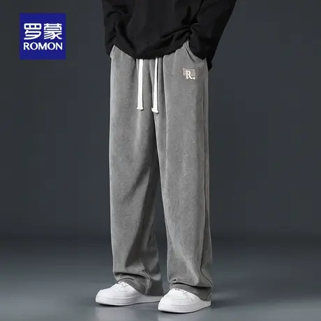 罗蒙男士简约宽松休闲裤2025秋季新款百搭系绳直筒裤时尚潮流长裤商品大图