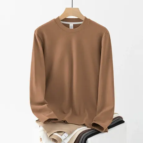 圆领长袖t恤男装2023新款双面绒秋冬保暖德绒打底衫内搭纯色秋衣图片