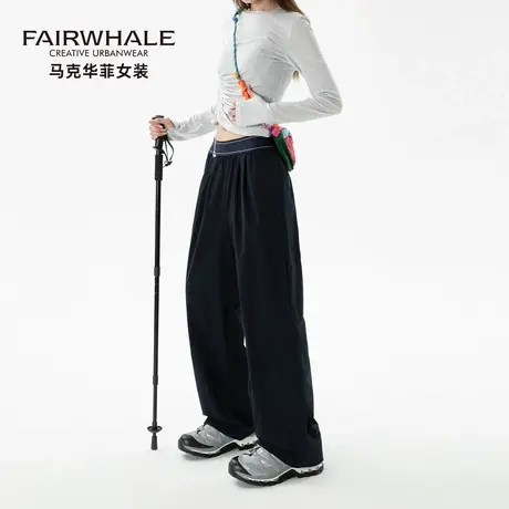 马克华菲美式松紧阔腿裤女2025新款高腰显瘦宽松百搭直筒休闲裤子商品大图
