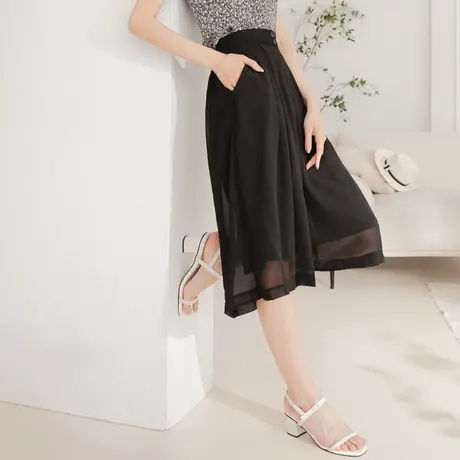 桔熊夏季气质七分宽松阔腿裤子女韩高腰垂坠感裙裤胖mm大码BA3107商品大图