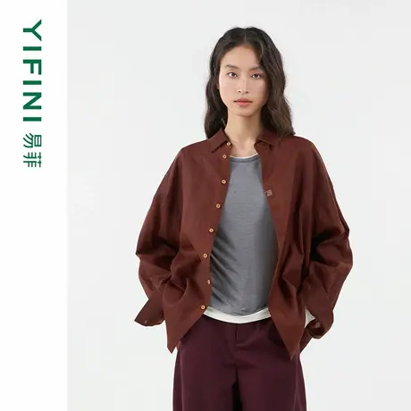 [专柜同款]Yifini/易菲男女同款棉麻高级感宽松衬衫2025秋季新款商品大图