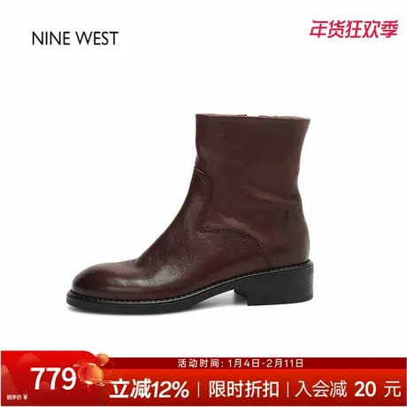 奥莱专供Nine West/玖熙圆头厚底马丁靴粗跟切尔西短靴巨好看靴子图片