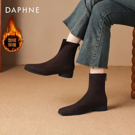达芙妮靴子女2025新款爆款秋黑色法式瘦瘦靴西部牛仔短靴女靴百搭图片