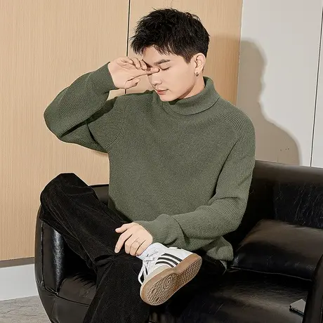 唐狮冬季新款高领毛衣纯色针织内搭商务休闲男款毛衫百搭上衣TD图片