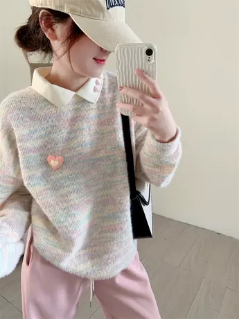 ins奶油风软糯卫衣女2023新款秋装学院风日系甜美Polo领减龄上衣图片