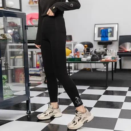 尔给弹力裤高腰黑色打底裤女秋冬加绒加厚外穿紧身铅笔裤修身小脚图片