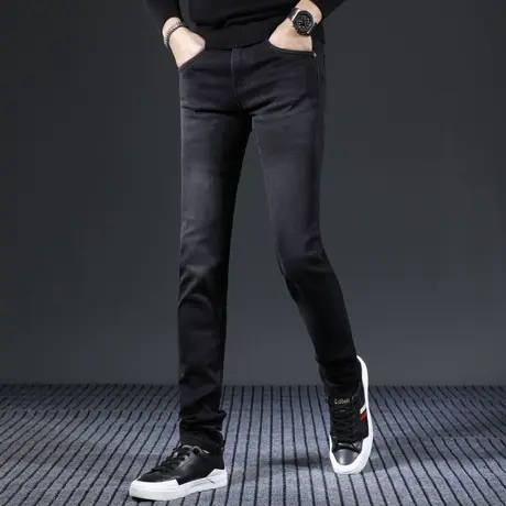 高端牛仔裤男2023新款秋季修身直筒裤秋冬款黑色时尚水洗休闲长裤商品大图