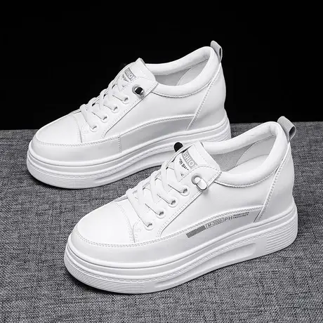 真皮内增高小白鞋女夏2023新款女鞋厚底百搭休闲夏季透气网面鞋子商品大图