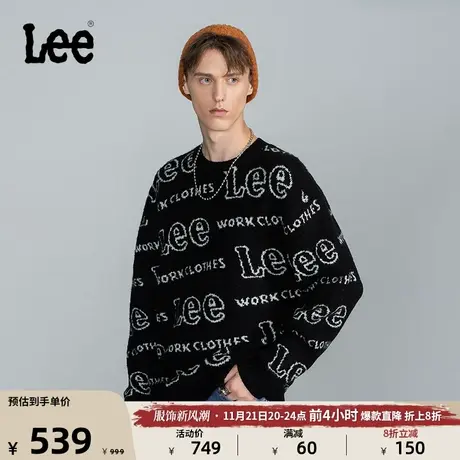 Lee商场同款舒适版型满身字母提花男长袖毛衣多色潮LMT004404101图片