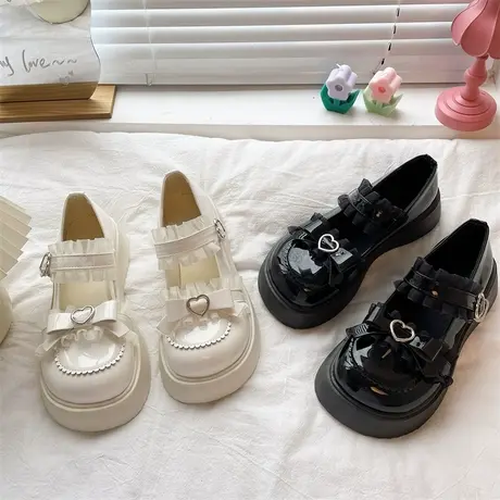 法式玛丽珍鞋女夏2022新款大头厚底lolita单鞋日系蝴蝶结jk小皮鞋商品大图