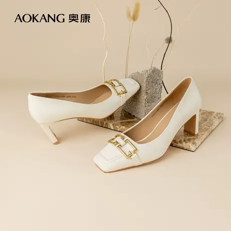 奥康女鞋 秋季气质女士时尚单鞋真皮粗跟商务正装通勤气质风图片