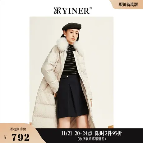 YINER音儿线上专选女装冬季狐狸毛领可拆中长款加厚白鸭绒羽绒服商品大图