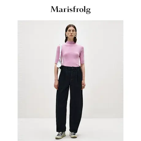 【商场同款】玛丝菲尔冬季新款雾粉色半高领羊毛修身针织衫商品大图