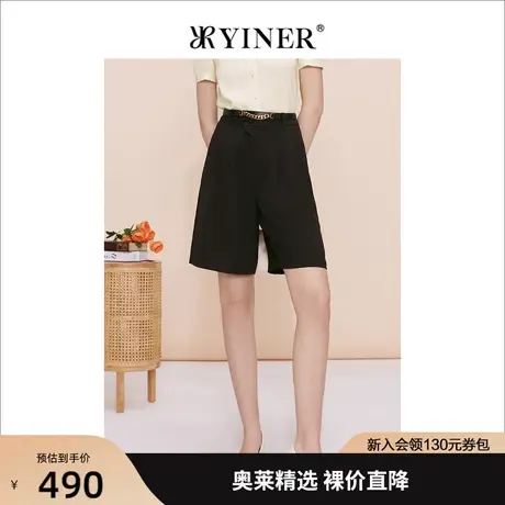 YINER音儿女装2023夏季新款时尚通勤直筒休闲短裤商品大图