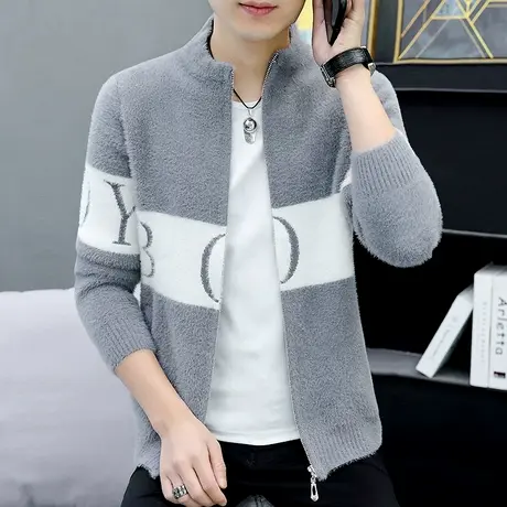 秋冬季男士毛衣半高领针织打底衫加厚保暖上衣服水貂绒外套棒球服图片