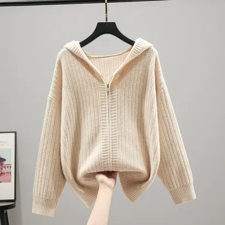 连帽衫针织衫开衫外套女2023春秋新款韩版宽松拉链衫上衣百搭毛衣图片