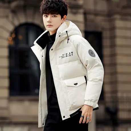 羽绒服男短款连帽冬装加厚白鸭绒学生面包服冬款保暖时尚宽松外套图片