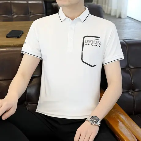 翻领T恤男2023夏季新款棉感短袖体恤男生时尚百搭薄款半袖上衣服商品大图