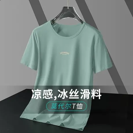 莫代尔冰丝t恤男士短袖夏季凉感半袖印花圆领体恤透气速干上衣服商品大图