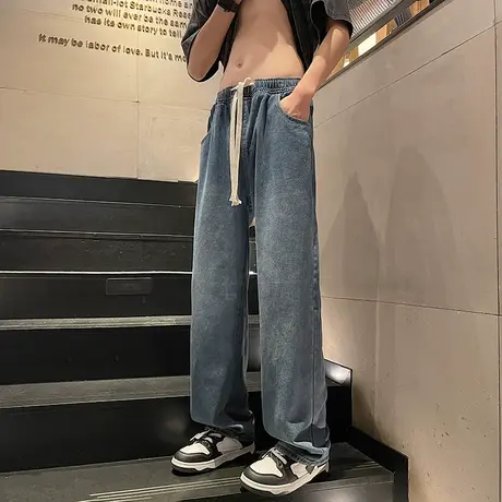 宽松直筒牛仔裤男士夏季薄款水洗休闲裤子男生潮牌青少年百搭长裤商品大图