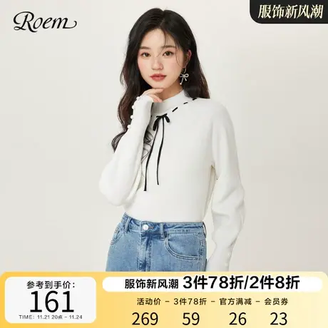 Roem秋冬 商场同款甜美时尚休闲套头女气质半高领长袖针织衫女商品大图