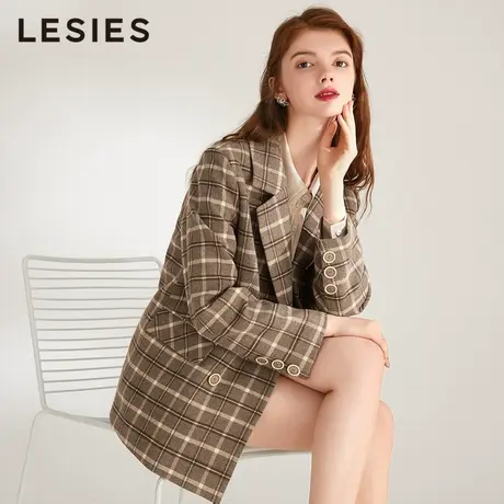 蓝色倾情秋冬季女装格子气质高级感加厚长袖小西装外套职业图片