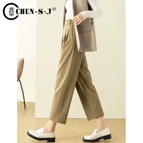 卡其色休闲裤高腰直筒裤女垂感西装裤2023秋季新款九分裤遮胯女裤商品大图