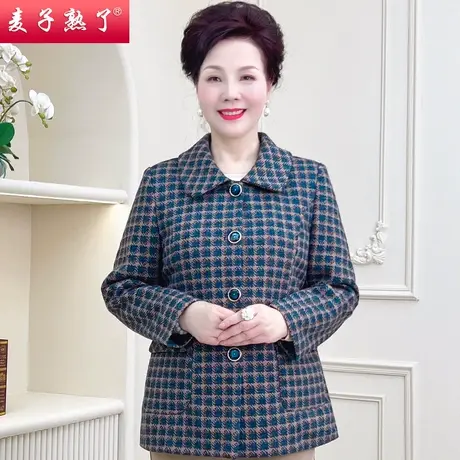 妈妈春装翻领呢子外套60中老年人奶奶装春秋毛呢上衣70老太太衣服商品大图