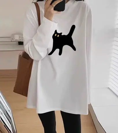 秋装长袖t恤女宽松2023新款爆款潮美式小个子多巴胺上衣冬季内搭图片