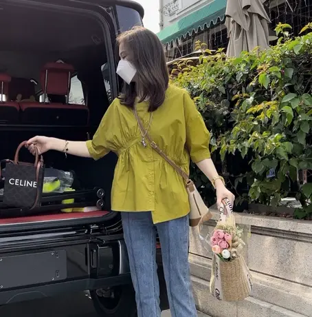 减龄夏装2023显瘦新款大码女装不规则衬衫洋气休闲圆领短袖上衣女商品大图