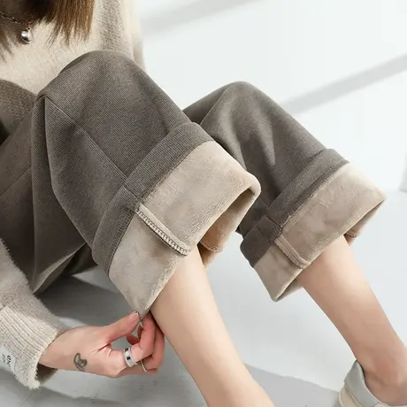 毛呢阔腿裤女高腰垂感春季2024新款休闲长裤子宽松百搭休闲直筒裤商品大图