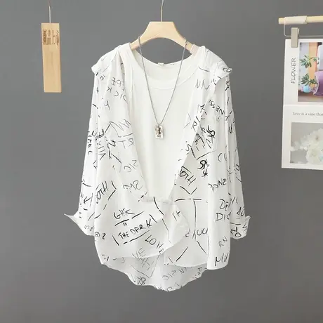 2024夏季薄款连帽防晒衫外套女长袖中长款宽松大码衬衫防晒衣开衫商品大图