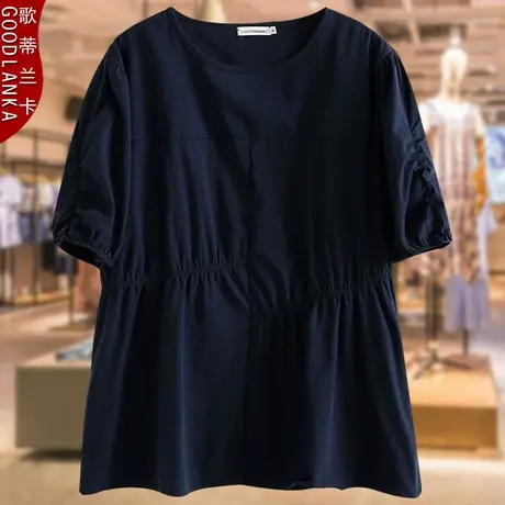 中年胖妈妈夏装短袖上衣200斤大码宽松时尚收腰显瘦减龄纯棉T恤女商品大图