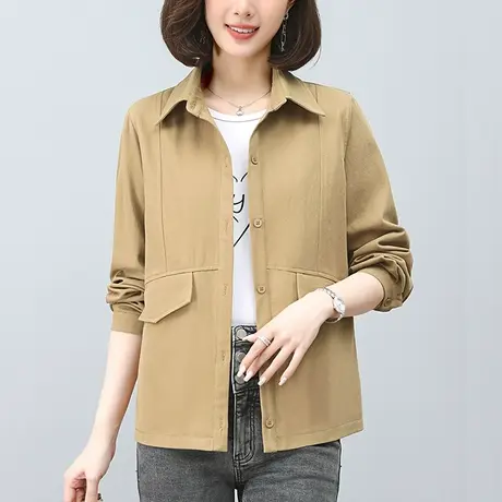 短款外套女春秋新款大码女装宽松中老年妈妈纯棉百搭休闲翻领上衣商品大图