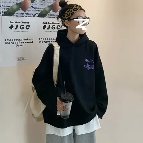 waitmore卫衣女2020秋冬韩版潮ins宽松bf慵懒风加绒加厚连帽外套商品大图