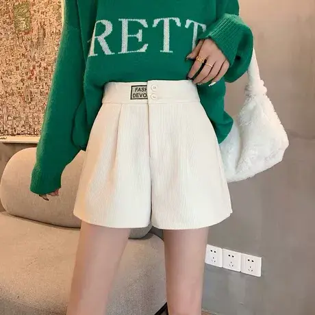 秋冬季毛呢阔腿裤子女装2024新款小个子爆款高腰a字外穿短裤裙裤图片