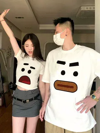 美式街头风正肩t恤女情侣装夏装别致ins潮短款上衣服辣妹洋气短袖商品大图