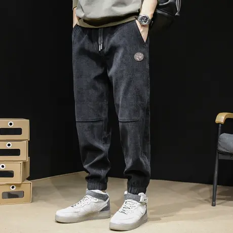 华夫格休闲裤男冬季束脚2024新款大码男士哈伦运动灯芯绒裤春秋商品大图