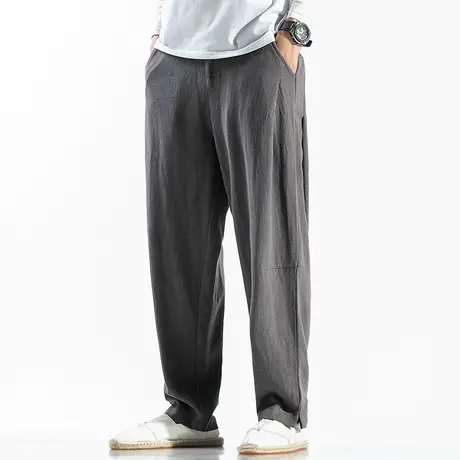 秋季棉麻唐装休闲裤锥形宽松男裤中国风大码复古亚麻裤纯色长裤图片