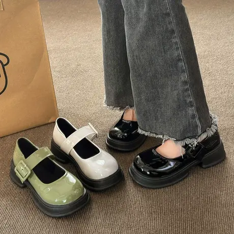 时尚爆款甜酷厚底玛丽珍小皮鞋子女夏2024年春季新款厚底乐福单鞋图片