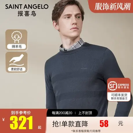 报喜鸟2022秋季新款休闲纯羊毛圆领针织衫保暖羊毛衫男半高领毛衣图片