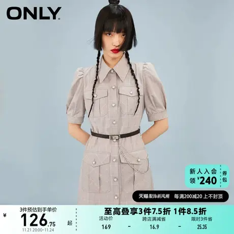ONLY奥莱夏季时尚翻领收腰显瘦短款短袖复古连衣裙女图片