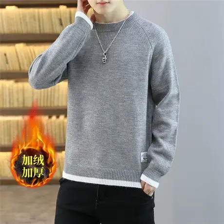 毛衣男秋冬季韩版潮流个性针织衫慵懒风圆领套头毛线衣修身外套商品大图